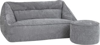 Icon Brand 2 pufs de chenilla: sofá y reposapiés redondo, gris