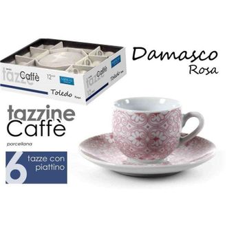 Trade Shop Trade Shop - Set 6pcs Coffee Cofts + 6 Saucers Classic Modern Damask Rose 720390