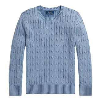 Ralph Lauren Round-neck Knitwear, male, Blue, Size: M Cotton Cable-Knit Sweater
