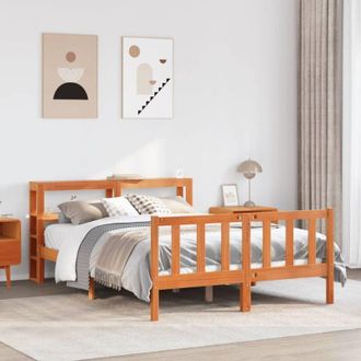 vidaXL Vidaxl - Estructura Cama Con Cabecero Madera Pino Marr&oacute;n Cera 140x200 Cm