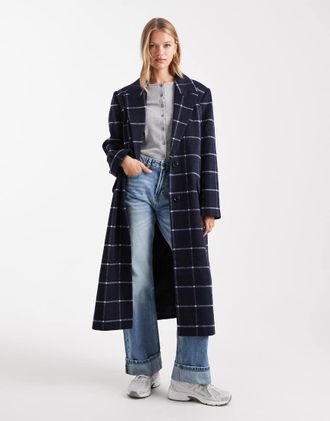 Asos Cappotto elegante taglio lungo blu navy a quadri