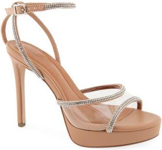 Christian Siriano Nicola Ankle Strap Platform Sandal in Clear/Tan at Nordstrom, Size 6.5