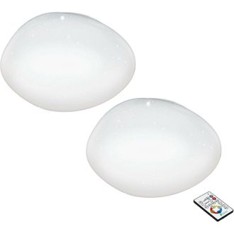 Loops 2 PACK Flush Ceiling Light White Shade White Plastic With Crystal Effect LED 21W