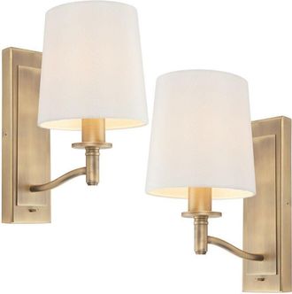 Loops 2 PACK Dimmable LED Wall Light Antique Brass & White Shade Classic Vintage Lamp