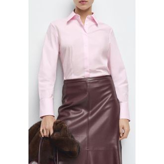 Mango Slim Fit Stretch Poplin Button-Up Shirt in Pink at Nordstrom, Size 4