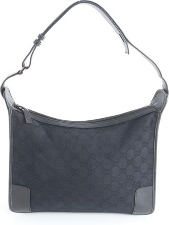 Gucci Gg Canvas Black Leather Canvas Shoulder Bag Tote Bag (Pre-Owned)