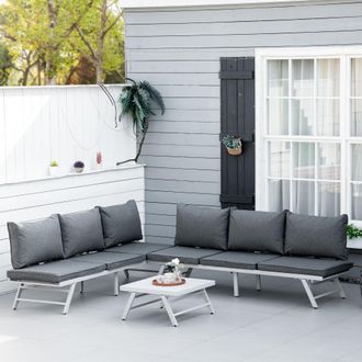 OUTSUNNY 3 Pcs Garden Seating Set with Sofa Lounge Table Outdoor Patio in Grey