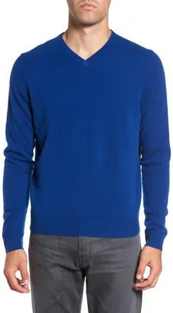 Nordstrom V-Neck Cashmere Sweater in Blue Estate Heather at Nordstrom Rack, Size Small