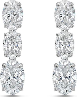 Diana M. Jewels 14kt white gold lab grown oval, three stone drop earrings weighing 13.53cts tw set in a four prong claw settings