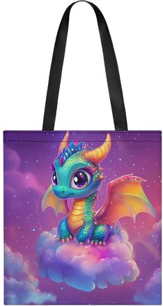 Generic Cute Dragon Rainbow Womens Tote Casual Shopping Bag Lightweight Shoulder Bags Hobos Handbag for Work Travel Daily 35x40cm