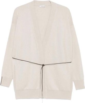 PESERICO Beige Cardigan met Striksluiting - Dames - Vesten - Beige - XL - Wol - Truien & Vesten