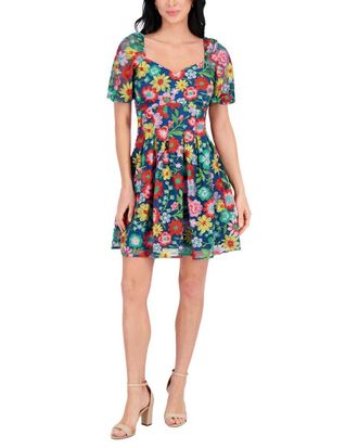 Kensie Embroidered Mesh Mini Dress