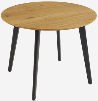 Sweeek Mesa De Comedor Redonda Efecto Madera Con Patas De Metal Negro, 4 Plazas