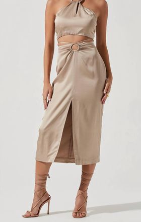 Astr Robin Midi Skirt In Khaki