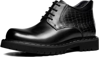 Generic Mens Lace Up Casual Ankle Boots Round Toe Office Dress Shoes Block Heel Platform Short Boot,Black,4.5 UK