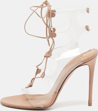Aquazzura Beige Leather And Pvc Milos Ankle Strap Sandals