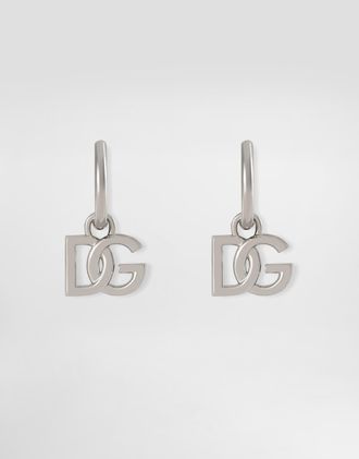 Dolce & Gabbana Hoop Earrings With Dg Logo Pendants - Man Bijoux Silver Metal Onesize