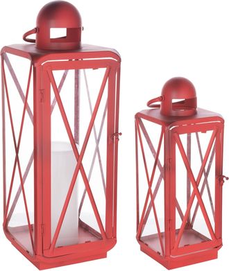 Melrose International Traditional Curved Metal Lantern (Set of 2) - Red