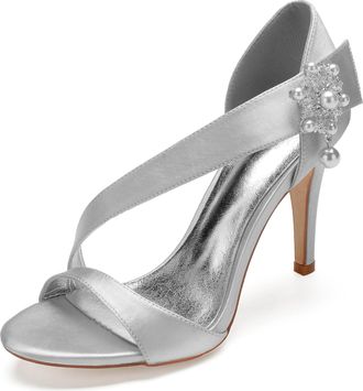 Generic Wedding High Stiletto Heels Heeled Womens Sandals Bridal Sexy Open Toe Heels Daily Party Dress 10.5Cm,Silver,6 UK