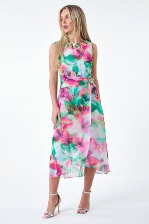 Roman Floral Midi Wrap Dress
