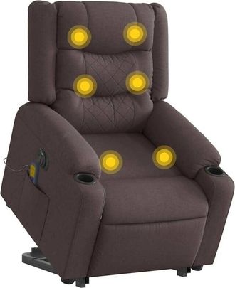 vidaXL Vidaxl - Sill&oacute;n Masaje El&eacute;ctrico Reclinable Elevable Tela Marr&oacute;n Oscuro