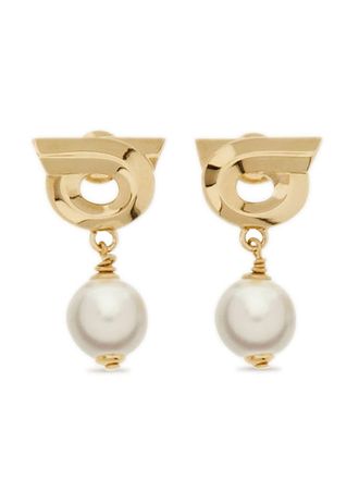 Ferragamo faux-pearl Gancini earrings - women - Brass/glass - One Size - Gold