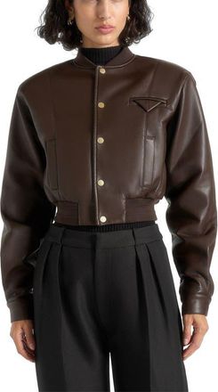 Mani&egrave;re De Voir Zina Leather Wide Shoulder Bomber Jacket in Brown at Nordstrom, Size 12