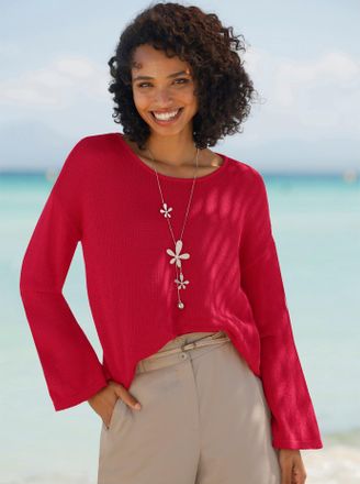 Heine Strickpullover HEINE Pullover, Damen, Gr. 34, erdbeere, 100% Baumwolle, unifarben, Pullover Strickpullover