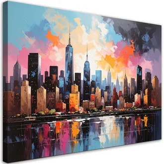 Feeby Quadro Su Tela Grattacieli Colorati A New York 120x80
