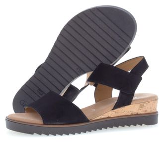 Gabor Keilsandalette GABOR GENUA, Damen, Gr. 38, schwarz (schwarz, schwarz), Ziegenveloursleder, Schuhe Keilsandalette, Sommerschuh, Sandale, mit kleinem St