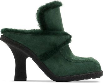 Burberry Highland Equestrian Knight Motif Suede Mules, Brand Size 37.5 (US Size 7.5)