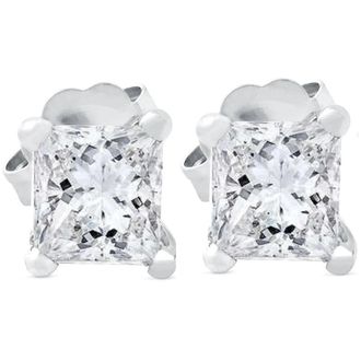 Pompeii3 1ct Princess Cut Lab Grown Diamond Studs 14K White Gold