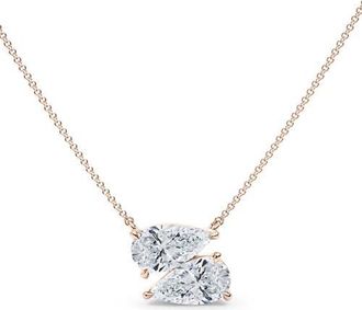 HauteCarat Lab Grown Diamond Twin Pear Cut Pendant Necklace in 18K Rose Gold at Nordstrom