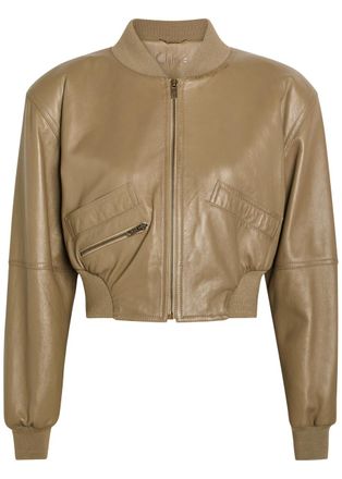 Chlo&eacute; Sculpted Leather Cropped Bomber Jacket - Brown - 40 (UK12 / M)