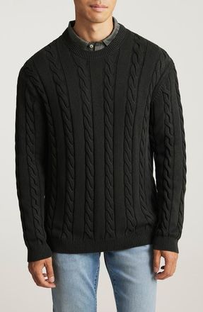 Mavi Heavyweight Cabled Cotton Crewneck Sweater in Frost Gray at Nordstrom, Size Xx-Large