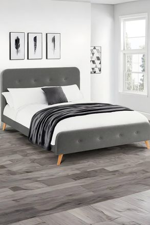 Julian Bowen Astrid King Grey Button Headboard Linen Style Fabric Bed