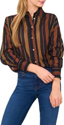 Ted Baker Stripe Oversize Button-Up Shirt in Rich Black at Nordstrom, Size X-Small