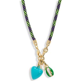 Roxanne Assoulin The Happy Cord Cultured Pearl Charm Necklace in Kiwi/Gold at Nordstrom