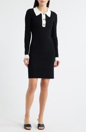 Julia Jordan Long Sleeve Polo Dress in Black White at Nordstrom Rack, Size X-Small