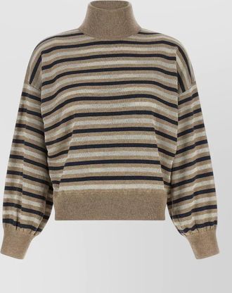 Brunello Cucinelli ribbed-stripe cashmere silk wool sweater
