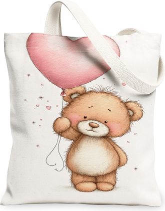 Generic Cute Bear Canvas Tote Bags, Adorable Animal Pattern Reusable Grocery Bags, Vintage Lightweight Washable Shoulder Strap Canv, White, 13x15 Inch