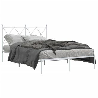 Berkfield Home Metal Bed Frame without Mattress with Headboard White 120x190cm | Size: 120x190 cm