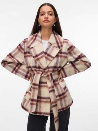 Vero Moda Kurzjacke VERO MODA VMVERA SHIRLEY CHECK JACKET BOO, Damen, Gr. XL, oatmeal checks:winetasting, Web, Obermaterial: 100% Polyester, unifarben, regular 