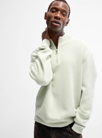 Le 31 Mens Zip-neck embossed knit sweater