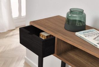 HOGAR 24 Recibidor Angi 100. Caj&oacute;n Negro Y Estante, Madera Maciza