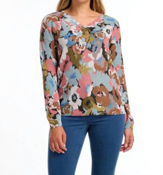 FDJ Paulla Printed V-Neck Sweater In Fall Forest