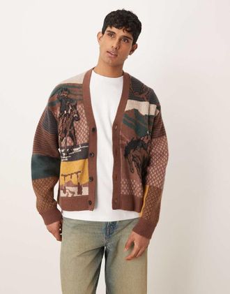 Abercrombie & Fitch Cardigan marrone con grafica stile western