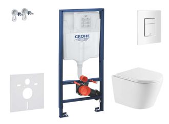 GROHE Rapid Sl - Conjunto De M&oacute;dulo De Instalaci&oacute;n Empotrada, Inodoro Nefia Con Asiento De Cierre Suave, Pulsador Skate Cosmopolitan, Blanco Alpino Sani11ba
