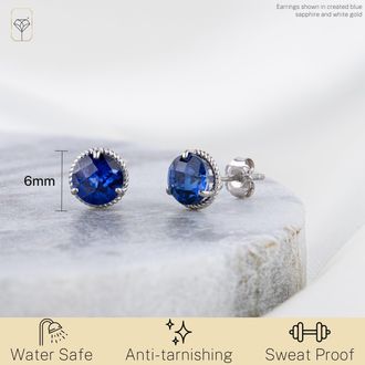 MAX + STONE 14k Yellow or White Gold 6mm Roped Halo Gemstone Round Stud Earrings