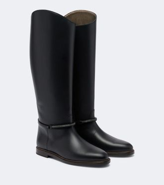 Brunello Cucinelli Botas altas de piel con cuentas Monili